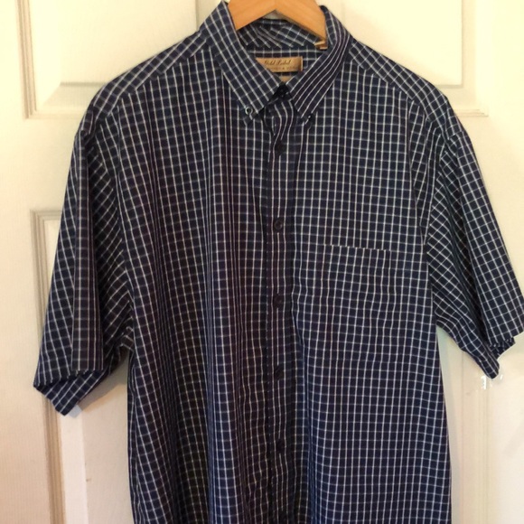 Roundtree & Yorke Blue & White Checkered Plaid Short Sleeve Button Down Mens L - Picture 4 of 12
